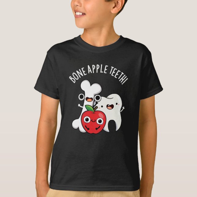 Camiseta Bone Apple Teeth Funny Bona Appetit Pun Dark BG (Frente)