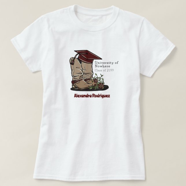 Camiseta Boné de formatura e Flores do Maroon Cowboy Boot (Frente do Design)