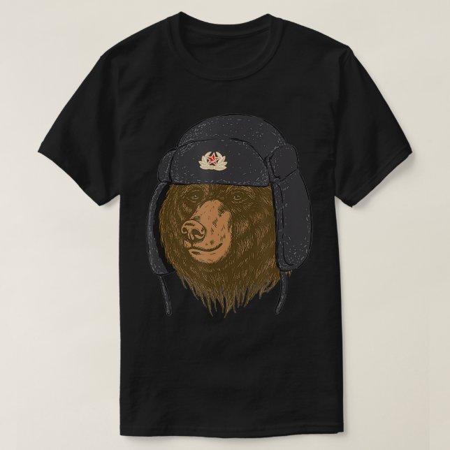 Camiseta Boné de pele de urso russo Ushanka Tschapka UdSSR  (Frente do Design)
