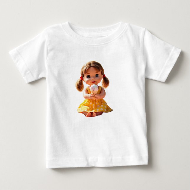 Camiseta Boneca Adorável Aproveitando Sorvete Baby Fine Jer (Frente)