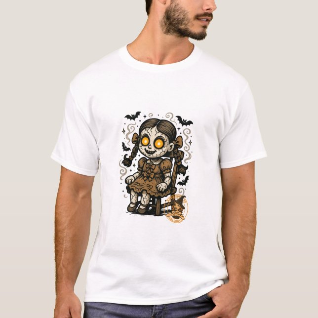 Camiseta Boneca Assombrada - Cartoon de Halloween (Frente)