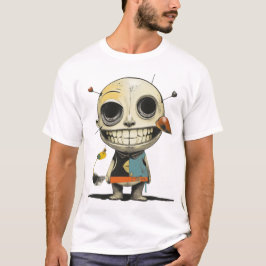 Camiseta Boneca Branca Cinzenta Escura - Cartoon de Horror