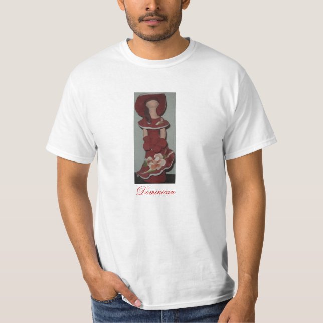 Camiseta Boneca cerâmica dominiquense sem cara, pecado (Frente)