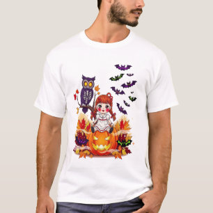 Camiseta Boneca Coruja de Halloween Fofa