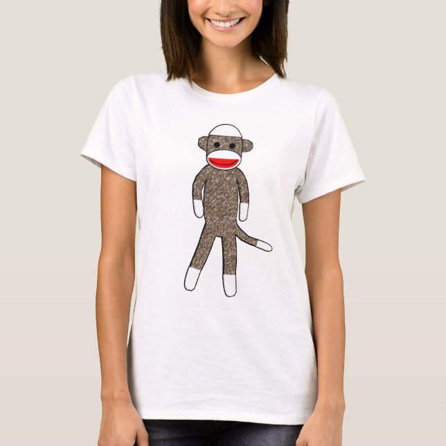 Camiseta Boneca das senhoras do macaco da peúga cabida (Frente)