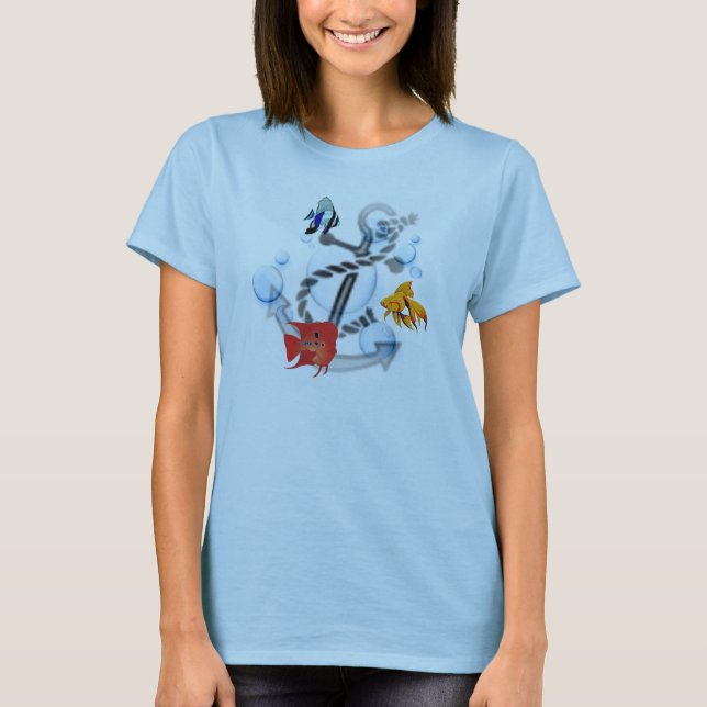 Camiseta Boneca das senhoras dos peixes & da âncora (Frente)