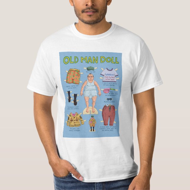 Camiseta Boneca de Papel Velho Engraçada (Frente)