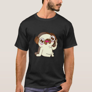 Camiseta Boneca Estética Fofa Relaxada Paz Multilayer Pug