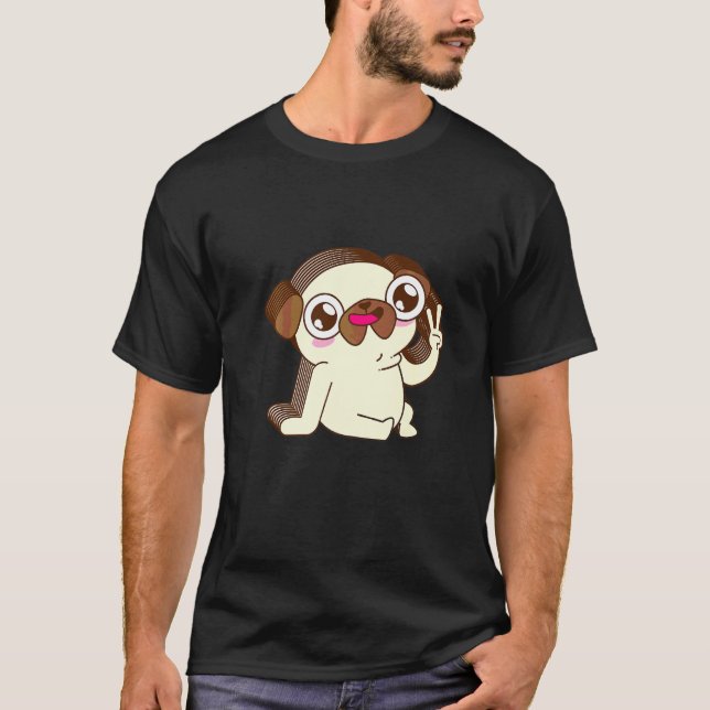 Camiseta Boneca Estética Fofa Relaxada Paz Multilayer Pug (Frente)