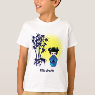 Camiseta Boneca japonesa do kokeshi durante meninas do nome