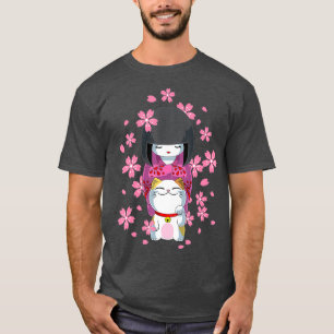 Camiseta Boneca Kawaii Kokeshi japonesa em Kimono e Lucky