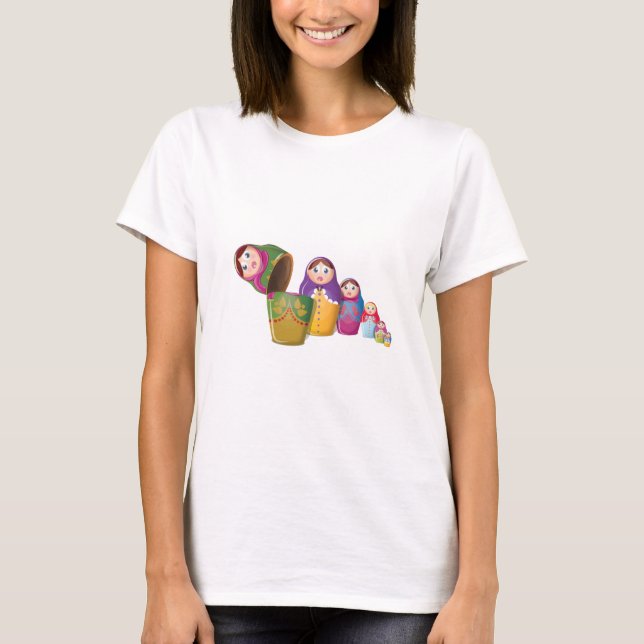 Camiseta Boneca Matryoshka - Padrão de Bonecas Russas Aninh (Frente)