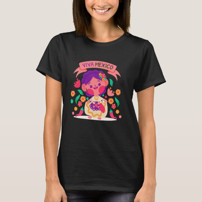 Camiseta Boneca Mexicana Lele ¡Viva o México! (Frente)