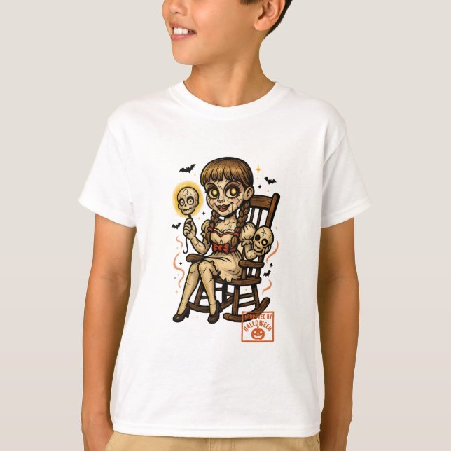 Camiseta Boneca Pin-Up Assombrada - Halloween Cute Assustad (Frente)