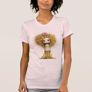Camiseta Boneca Princesa Cabelo Crespo Arte de Conto de Fad