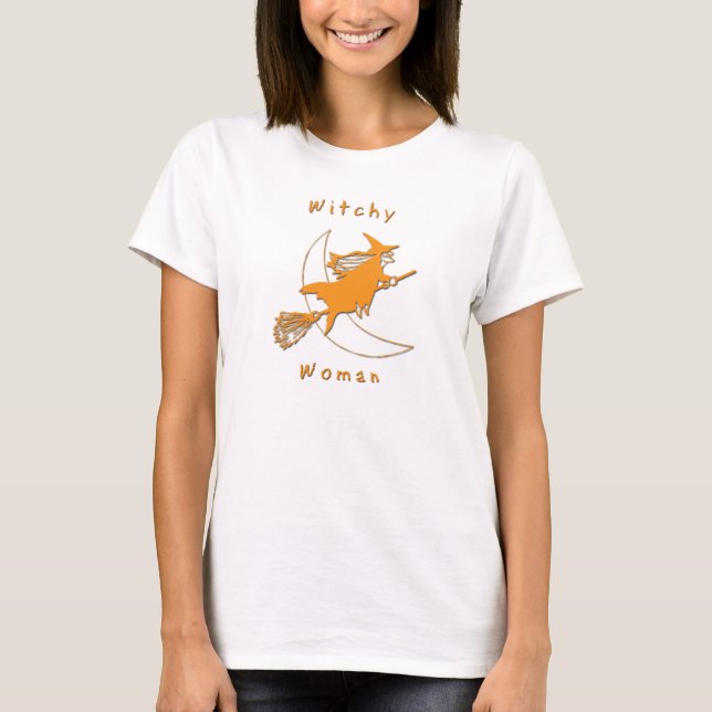 Camiseta Boneca T da mulher do Dia das Bruxas Witchy (Frente)