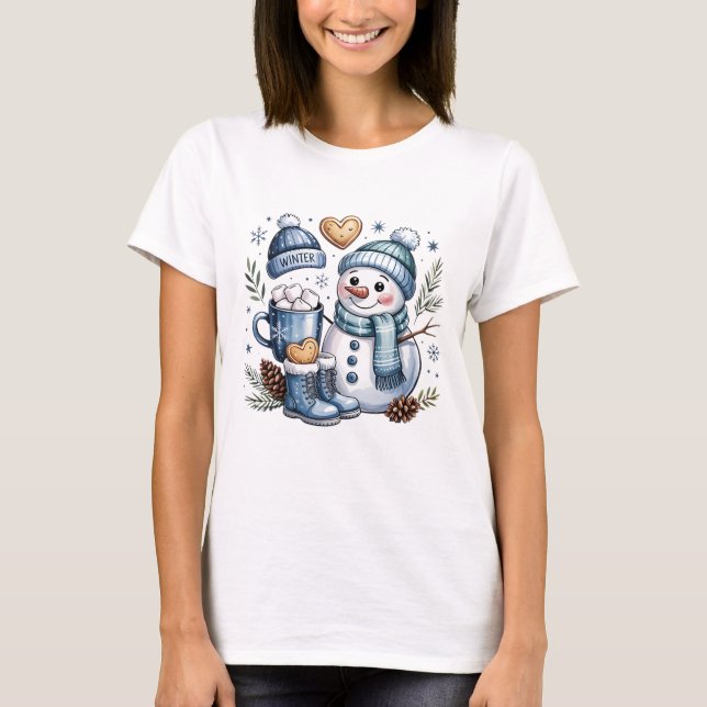 Camiseta Boneco de Neve Aconchegante de Inverno  (Frente)