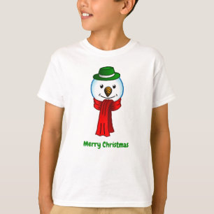 Camiseta Boneco de Neve Alegre com seu Cachecol Vermelho