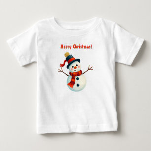 Camiseta Boneco de Neve Alegre em Paisagem Invernal