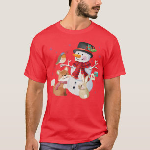 Camiseta Boneco de Neve Com Animais da Floresta menino