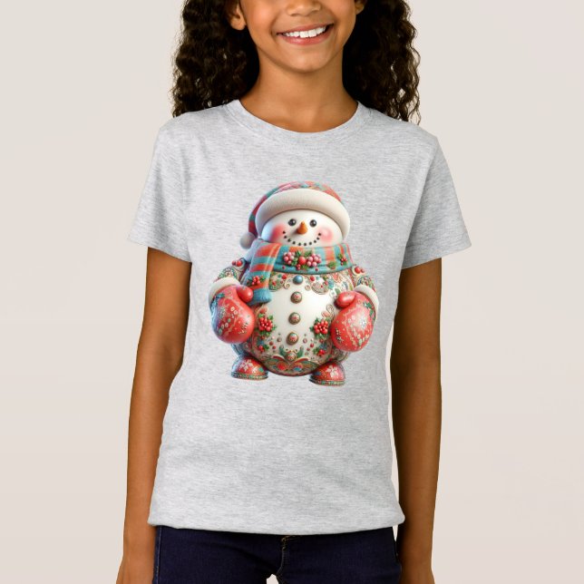 Camiseta Boneco de Neve com Luvas Vermelhas, Natal, Autor N (Frente)