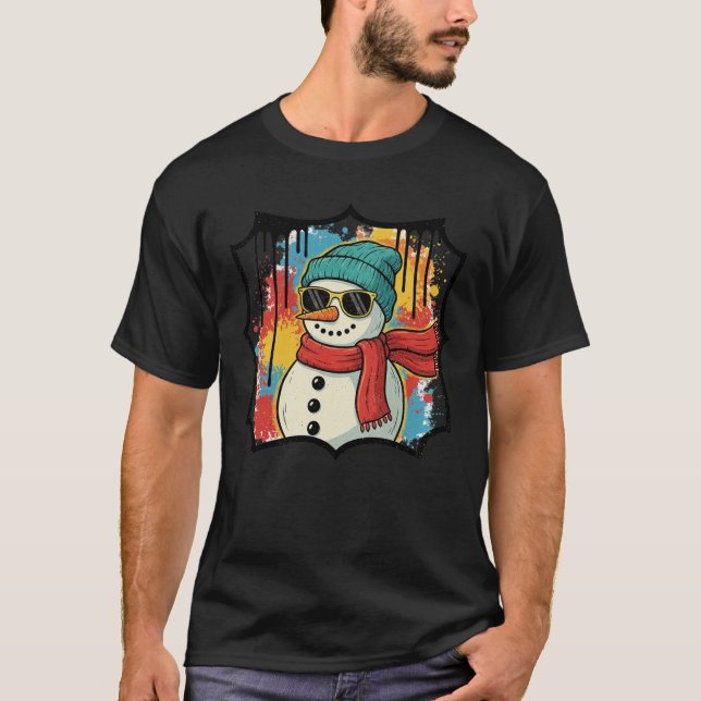 Camiseta Boneco de Neve com Óculos de Sol Grafite Natal (Frente)