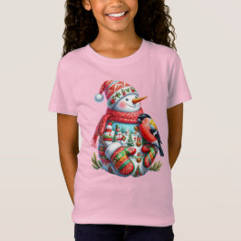 Camiseta Boneco de Neve com Pássaro, Natal, Autor Natasha U