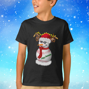 Camiseta Boneco de Neve de Beisebol Decorado Com Lanches Po