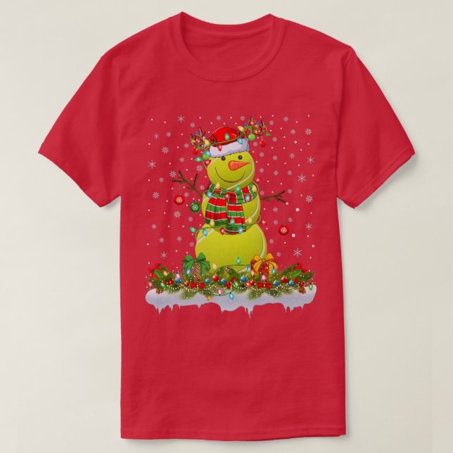 Camiseta Boneco de Neve de Bola de Tênis Engraçado Luzes de (Frente do Design)