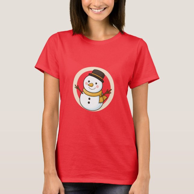 Camiseta Boneco de neve de desenho animado fofo (Frente)