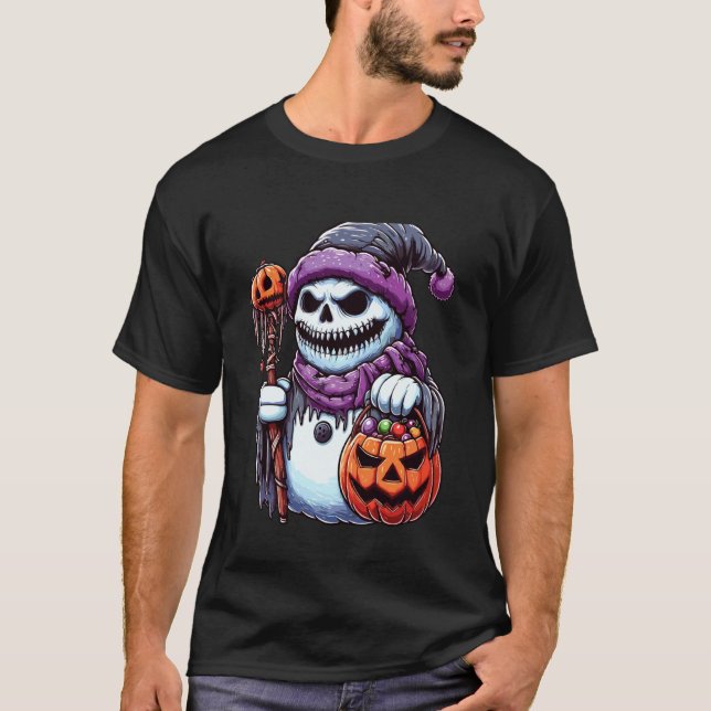 Camiseta Boneco de Neve de Halloween Assustador Saco de Doc (Frente)