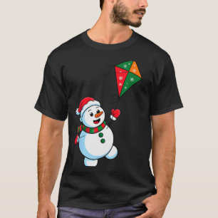 Camiseta Boneco de Neve de Natal Voando Pipa Chapéu de Papa