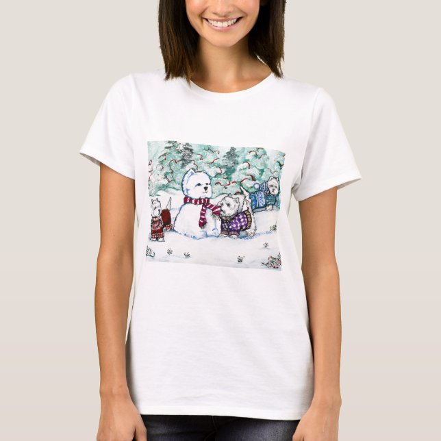 Camiseta Boneco de neve de Terrier branco de montanhas (Frente)