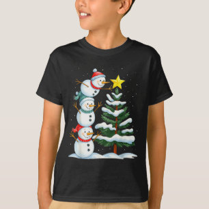 Camiseta Boneco de Neve Divertido de Natal Topper Árvore Fe