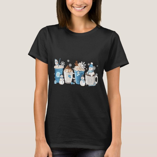 Camiseta Boneco de Neve Divertido Retrô Café C Latte Aconch (Frente)