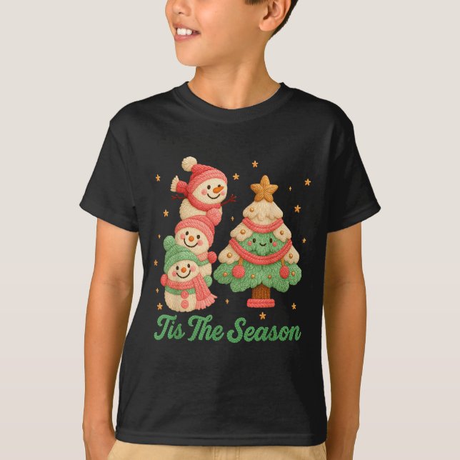Camiseta Boneco de Neve e Árvore de Natal de Crochê com Fio (Frente)