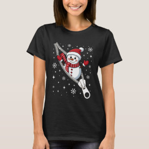 Camiseta Boneco de Neve Emergindo de um Zíper Família de Na