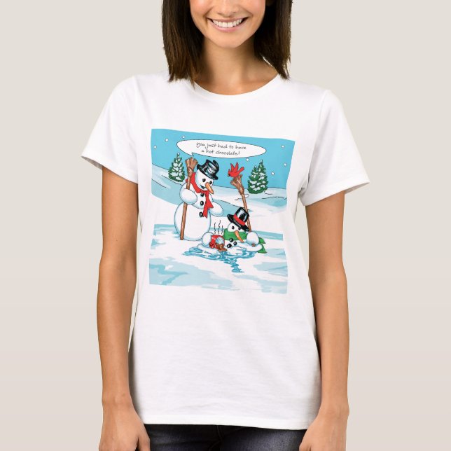 Camiseta Boneco de neve engraçado com desenhos animados do (Frente)