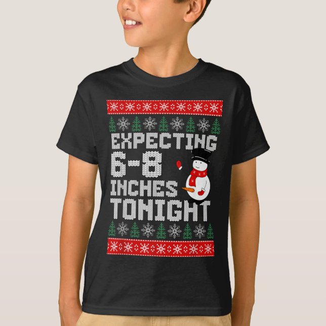 Camiseta Boneco de Neve Engraçado Esperando 6-8 Polegadas E (Frente)