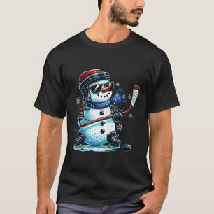 Camiseta Boneco de Neve Engraçado Jogando Hóquei no Gelo Am