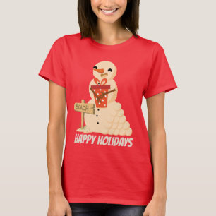 Camiseta Boneco de neve festivo da areia da praia do Natal
