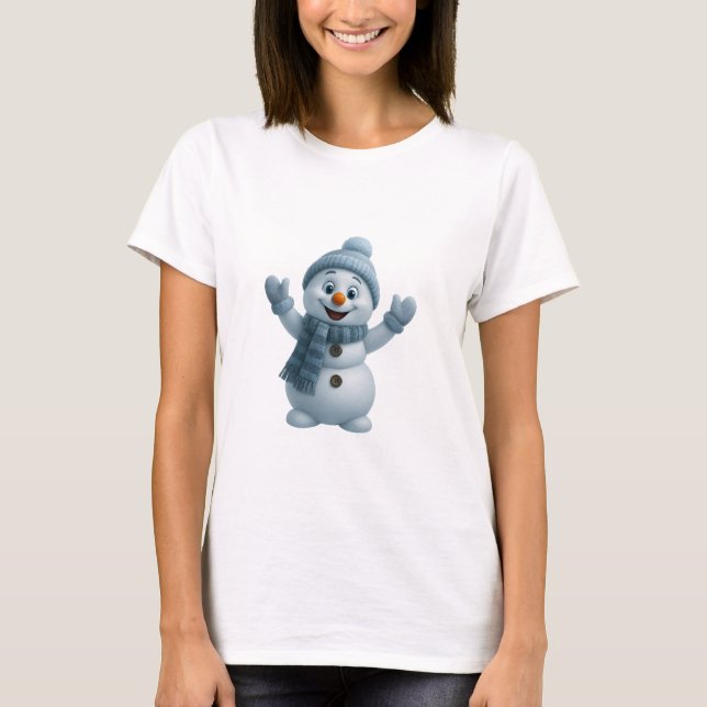 Camiseta Boneco de Neve Fofo com Cachecol Azul – Adorável C (Frente)