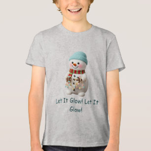 Camiseta Boneco de Neve Fofo Com Luzes de Natal