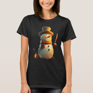 Camiseta Boneco de Neve Fofo e Caprichoso Segurando Luz de 