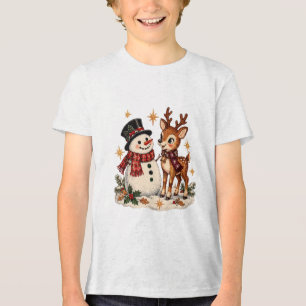 Camiseta Boneco de Neve Fofo e Rena Companheiros de Inver