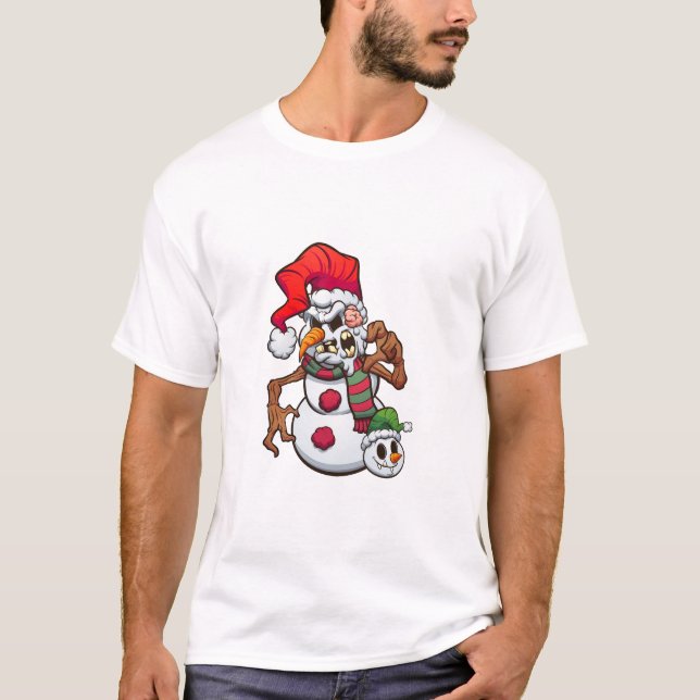 Camiseta boneco de neve mau de natal com cabeça de monstro  (Frente)