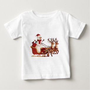 Camiseta Boneco de Neve Pilotando um Trenó de Natal Chapéu 