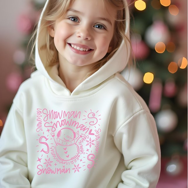 Camiseta Boneco de Neve Rosa Fofo (Cute pink snowman hoodie sweatshirt for girls.)