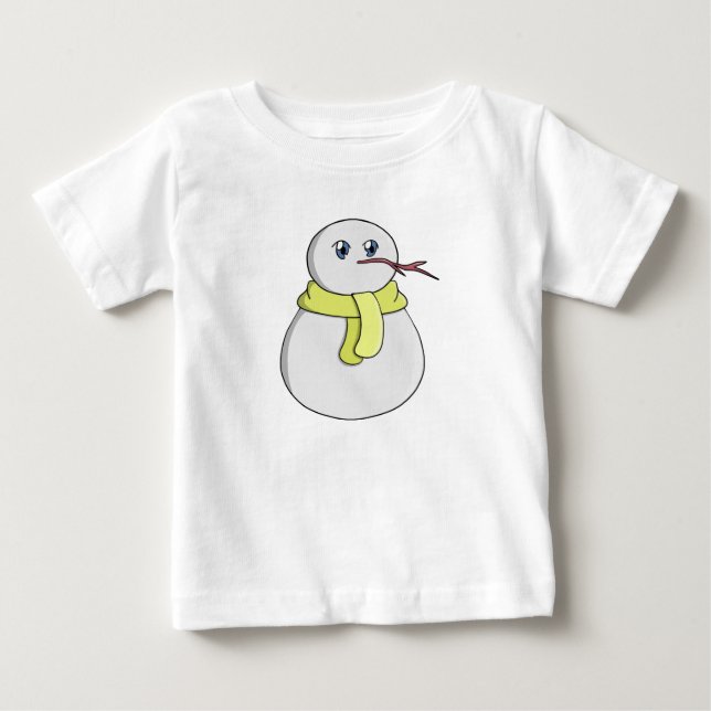 Camiseta Boneco de neve vestindo um cachecol amarelo (Frente)