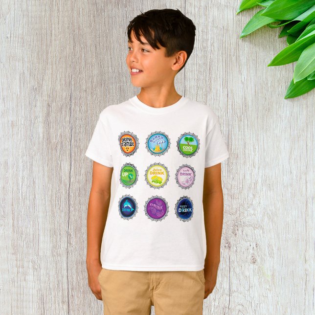 Camiseta Bonés Coloridos de Garrafa de Soda (Criador carregado)